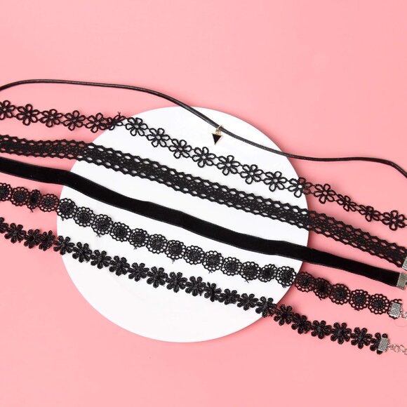 Versatile Black Choker Necklace Set - 6 Stylish Velvet & Lace Options - Picture 3 of 5